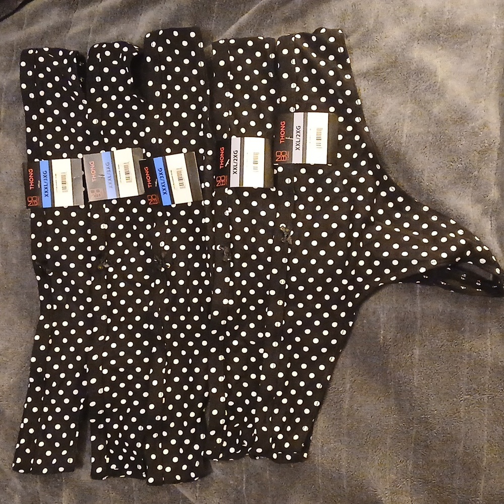 Lot Of 5 2x/3x Black Polka Dot Thong NWT